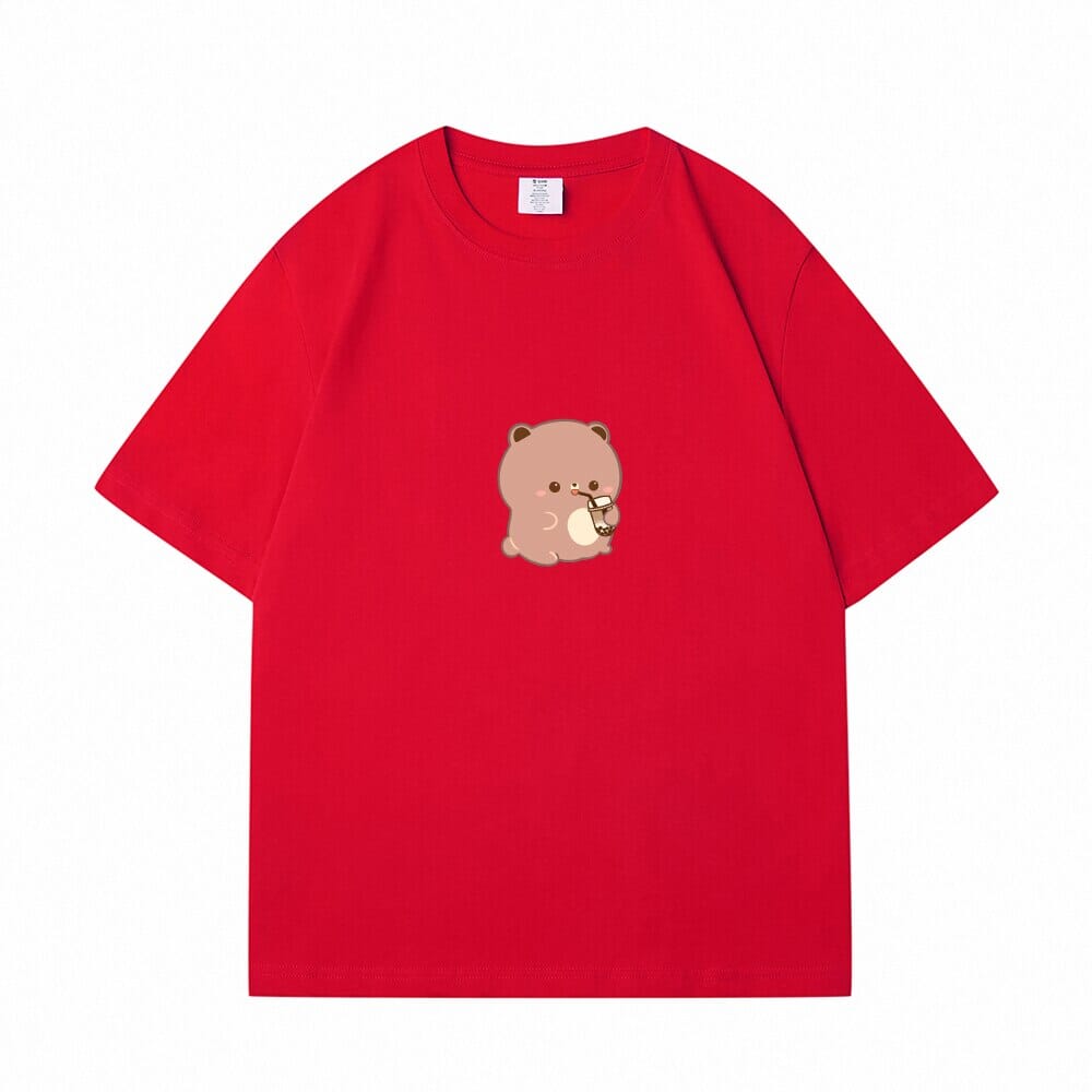 Boba Lovin Boberu Loose Cotton T-Shirts 0 Bobo&#39;s House Red S 