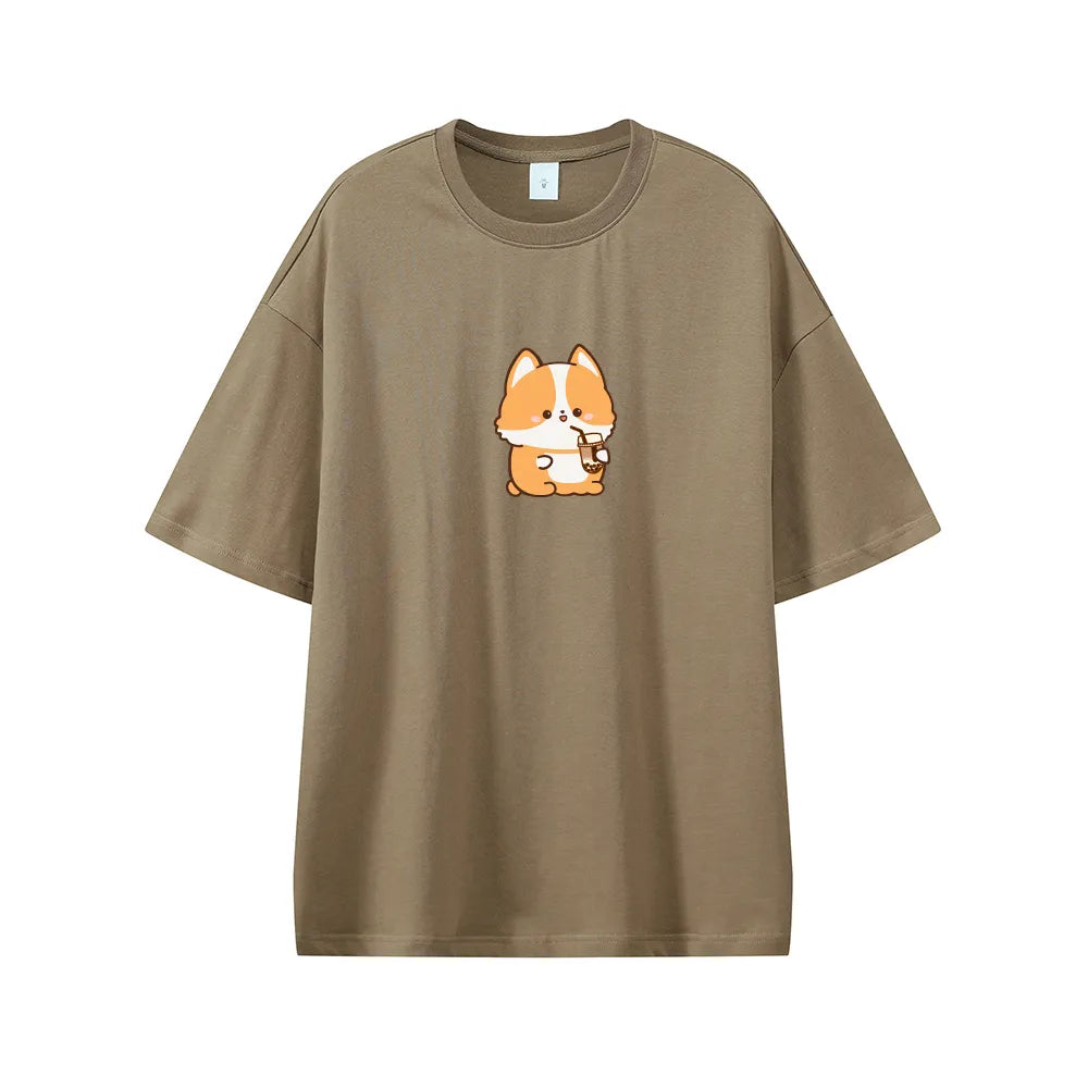 Boba Lovin Corgi Oversized Drop Shoulder T-Shirt Bobo&#39;s House Coffee XS 