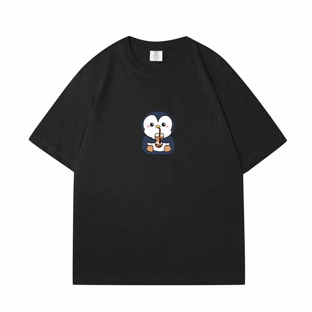 Boba Lovin Penguin Loose Cotton T-Shirts 0 Bobo&#39;s House Black S 