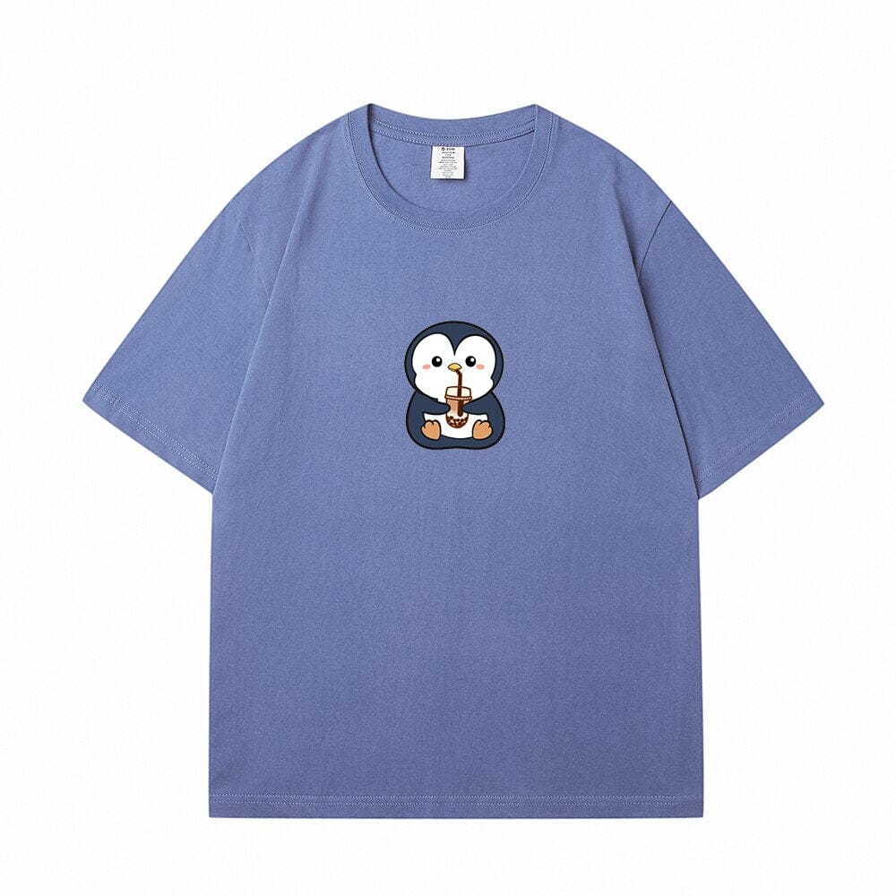 Boba Lovin Penguin Loose Cotton T-Shirts 0 Bobo&#39;s House Blue S 