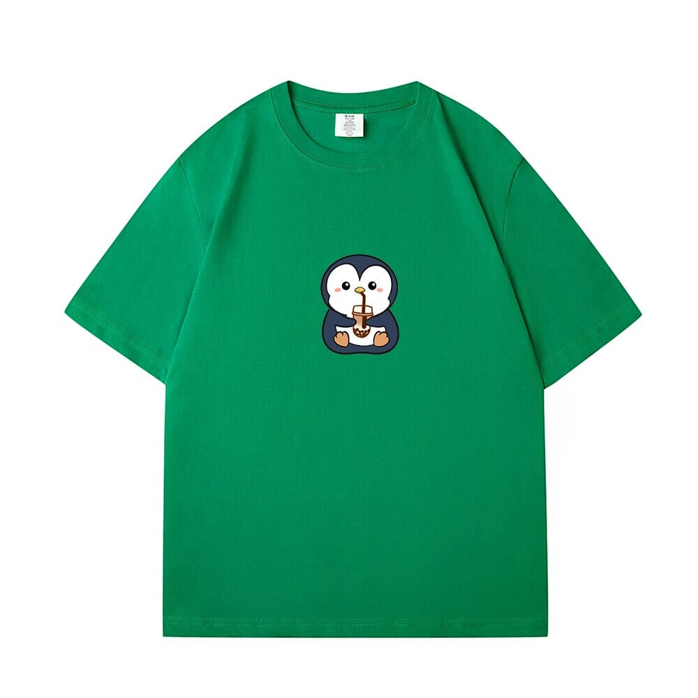 Boba Lovin Penguin Loose Cotton T-Shirts 0 Bobo&#39;s House Grass green S 