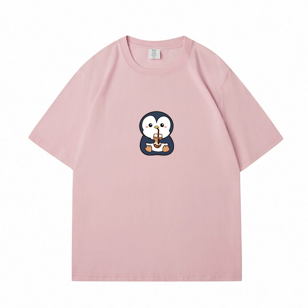 Boba Lovin Penguin Loose Cotton T-Shirts 0 Bobo&#39;s House Pink S 