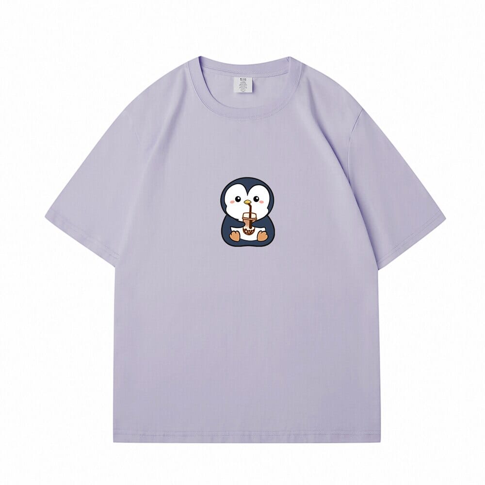 Boba Lovin Penguin Loose Cotton T-Shirts 0 Bobo&#39;s House Purple S 