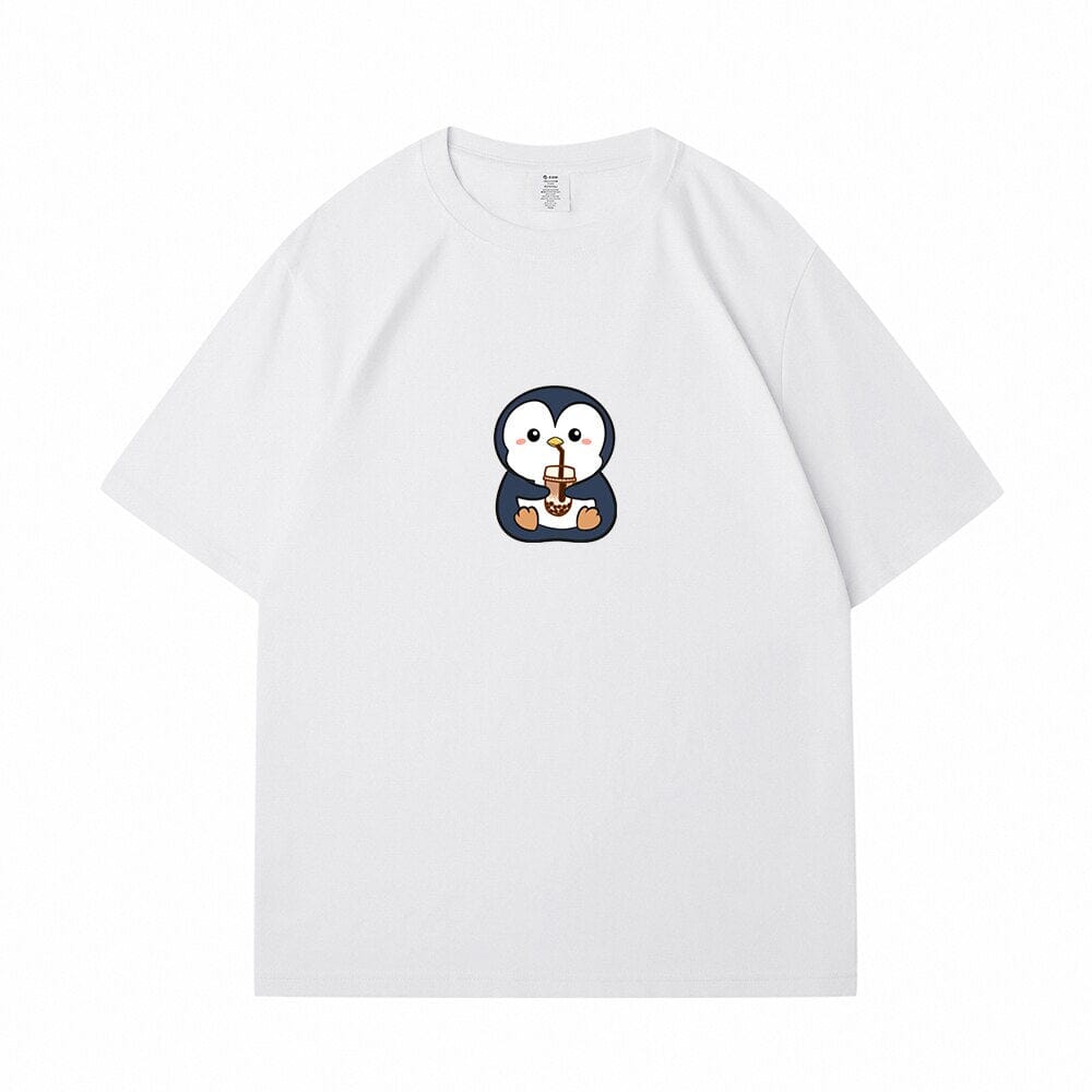 Boba Lovin Penguin Loose Cotton T-Shirts 0 Bobo&#39;s House White S 