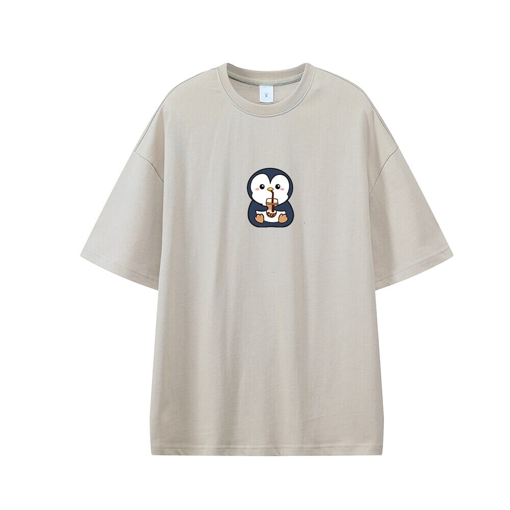 Boba Lovin Penguin Oversized Drop Shoulder T-Shirt 0 Bobo&#39;s House Concrete XS 