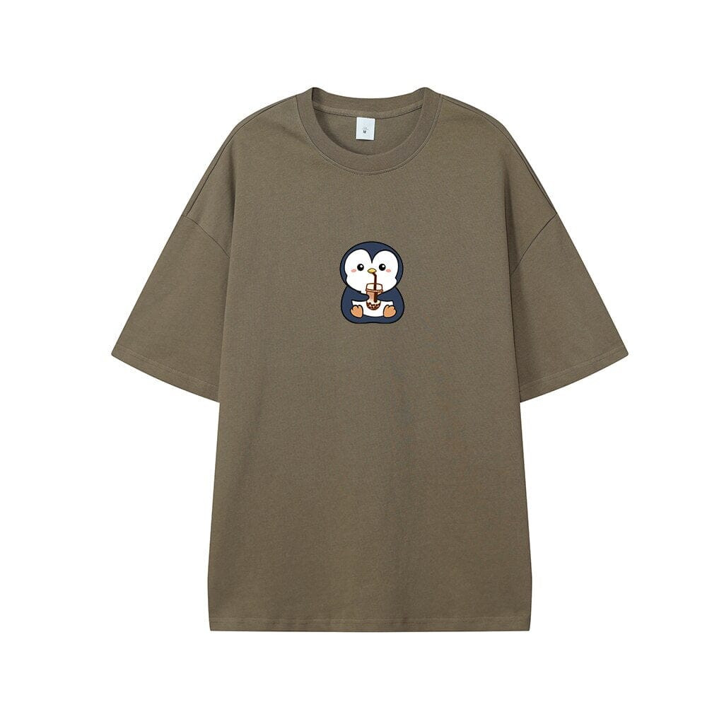 Boba Lovin Penguin Oversized Drop Shoulder T-Shirt 0 Bobo&#39;s House Dusty concrete XS 