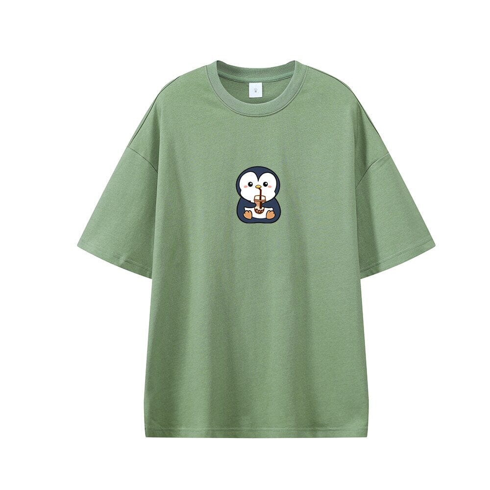 Boba Lovin Penguin Oversized Drop Shoulder T-Shirt 0 Bobo&#39;s House Green XS 