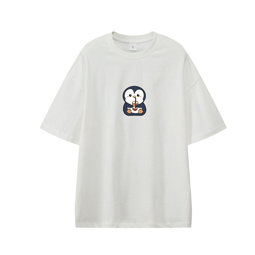 Boba Lovin Penguin Oversized Drop Shoulder T-Shirt 0 Bobo&#39;s House White XS 