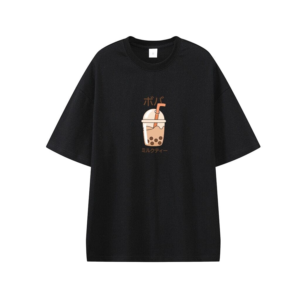 Boba Milk Tea Oversized Drop Shoulder T-Shirt 0 Bobo&#39;s House Black XS 