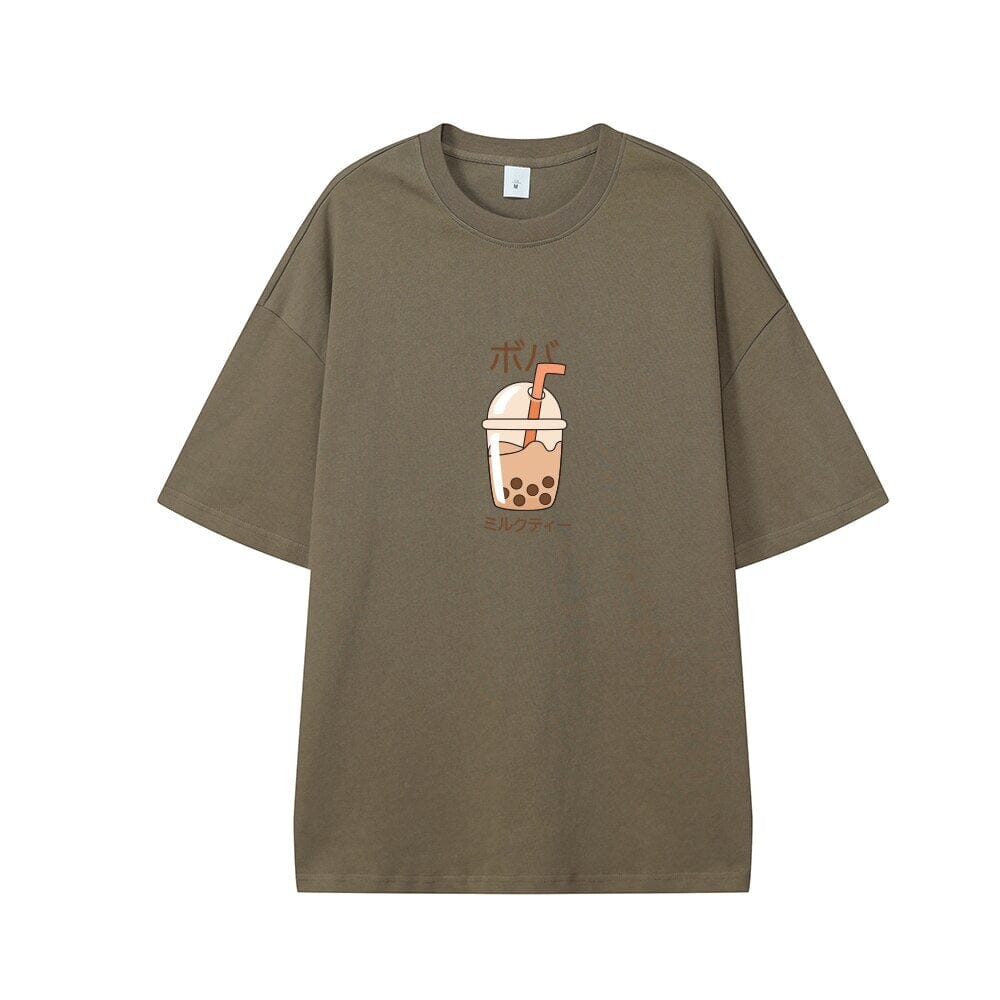 Boba Milk Tea Oversized Drop Shoulder T-Shirt 0 Bobo&#39;s House Dusty Concrete XS 