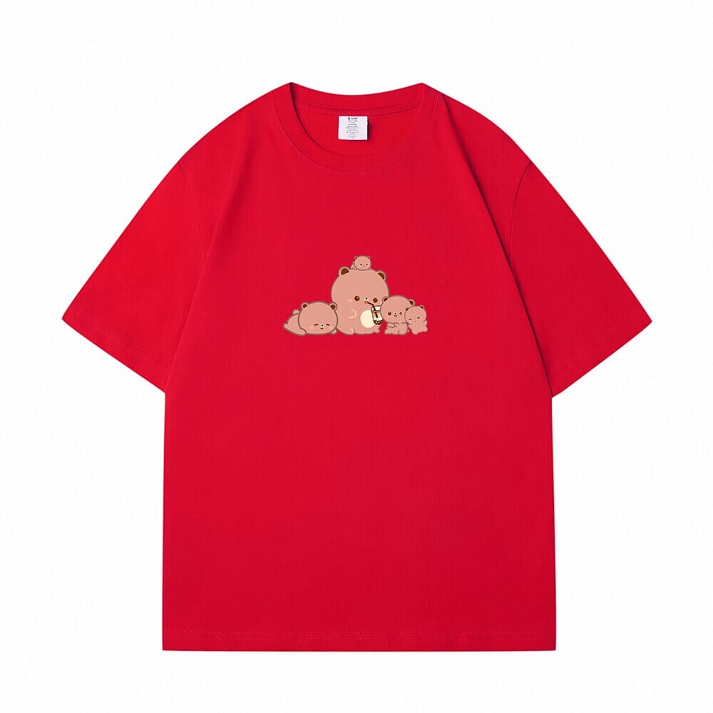 Boberu and Friends Loose Cotton T-Shirts 0 Bobo&#39;s House Red S 