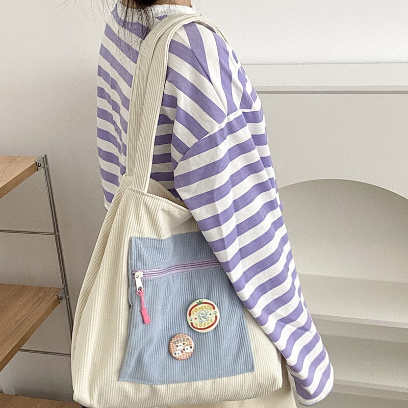 Casually Cute Colorblock Corduroy Shoulder Bag backpack Bobo&#39;s House Beige 