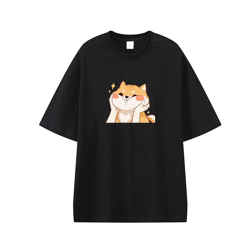 Chubby Shiba Cheeks Oversized Drop Shoulder T-Shirt 0 Bobo&#39;s House Black XS 