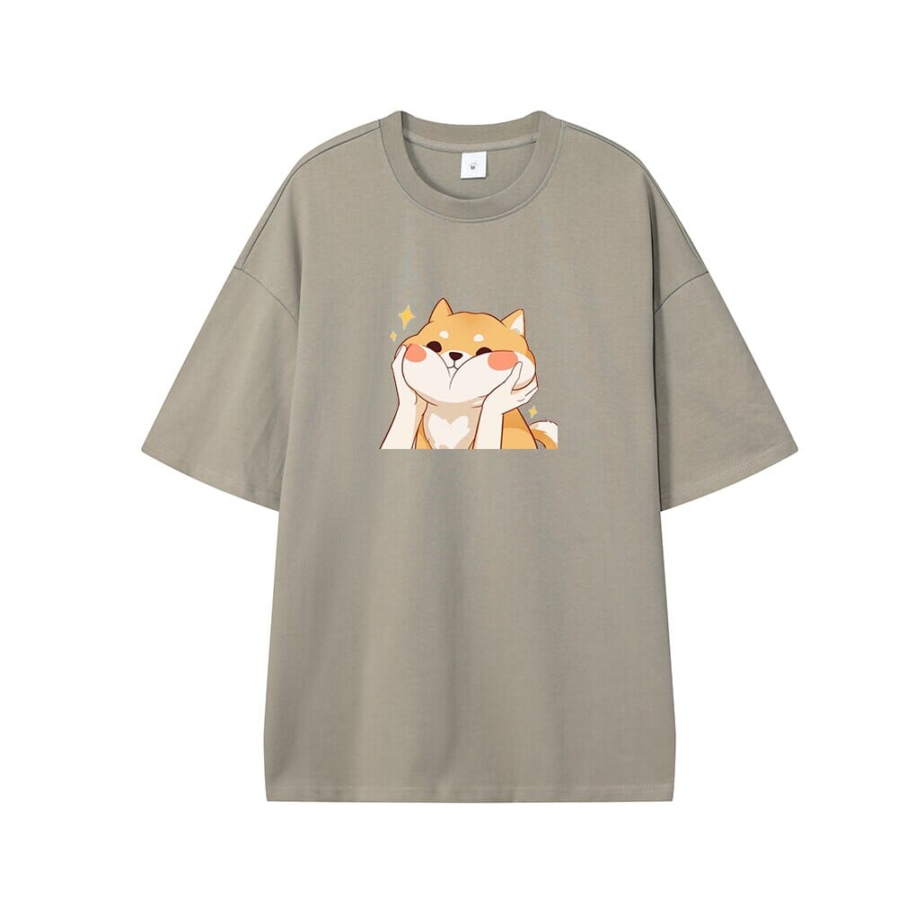 Chubby Shiba Cheeks Oversized Drop Shoulder T-Shirt 0 Bobo&#39;s House Dusty Beige XS 
