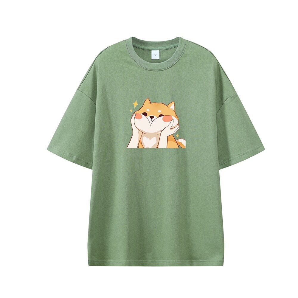 Chubby Shiba Cheeks Oversized Drop Shoulder T-Shirt 0 Bobo&#39;s House Green XS 