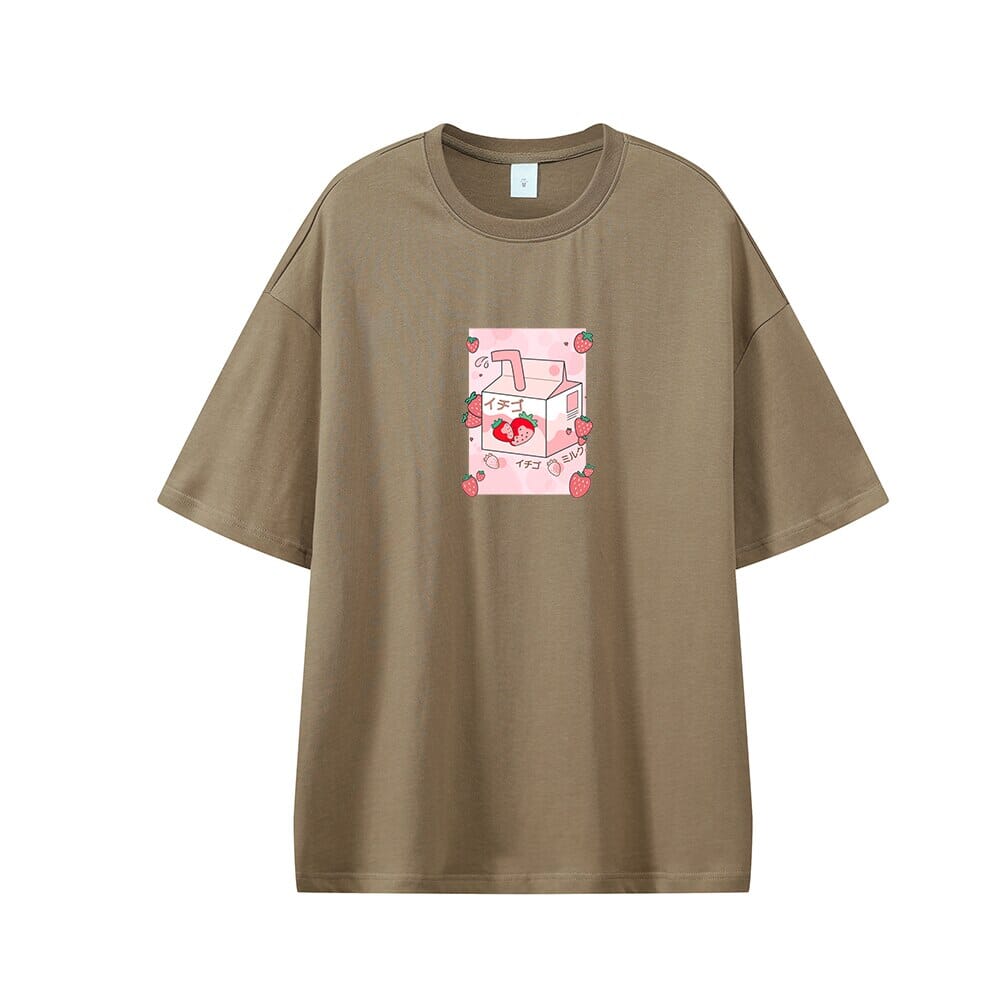 Kawaii Strawberry Milk Box Oversized Drop Shoulder T-Shirt 0 Bobo&#39;s House Coffee XS 