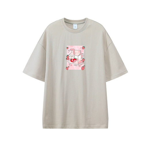 Kawaii Strawberry Milk Box Oversized Drop Shoulder T-Shirt 0 Bobo's House 