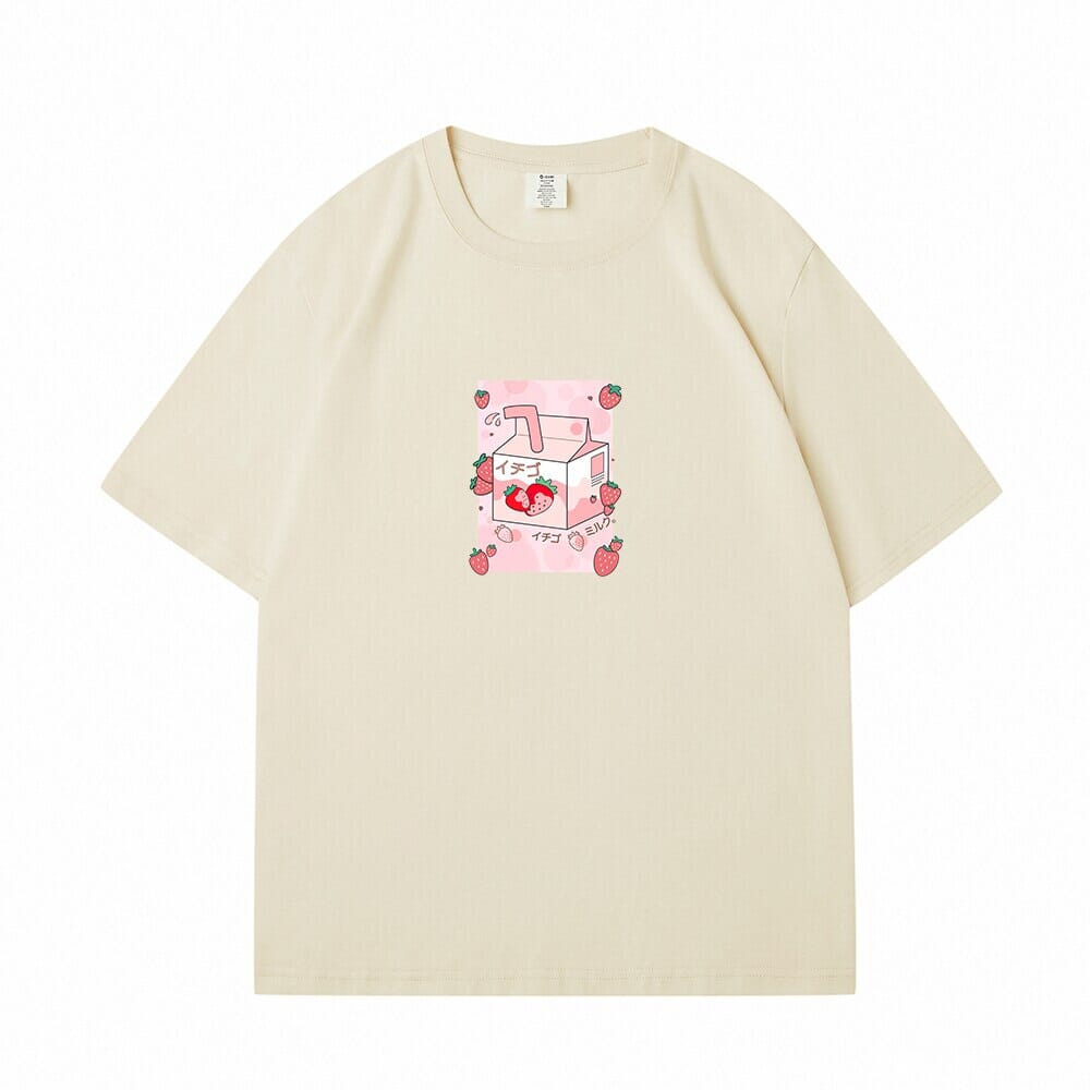 Kawaii Strawbery Milk Box Loose Cotton T-Shirts 0 Bobo&#39;s House 