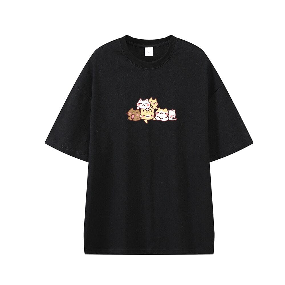 Kwarantinin Kitties Oversized Drop Shoulder T-Shirt 0 Bobo&#39;s House Black XS 