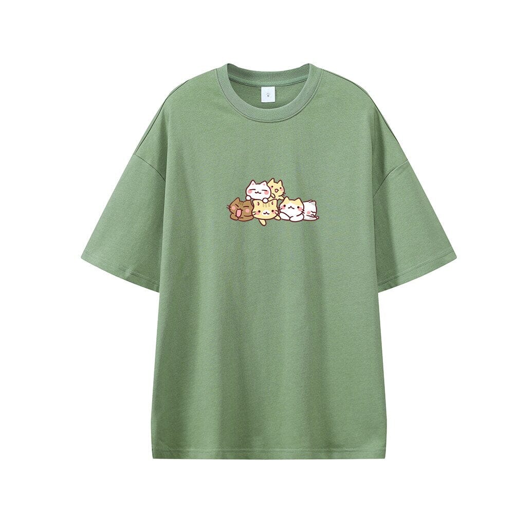 Kwarantinin Kitties Oversized Drop Shoulder T-Shirt 0 Bobo&#39;s House Green XS 
