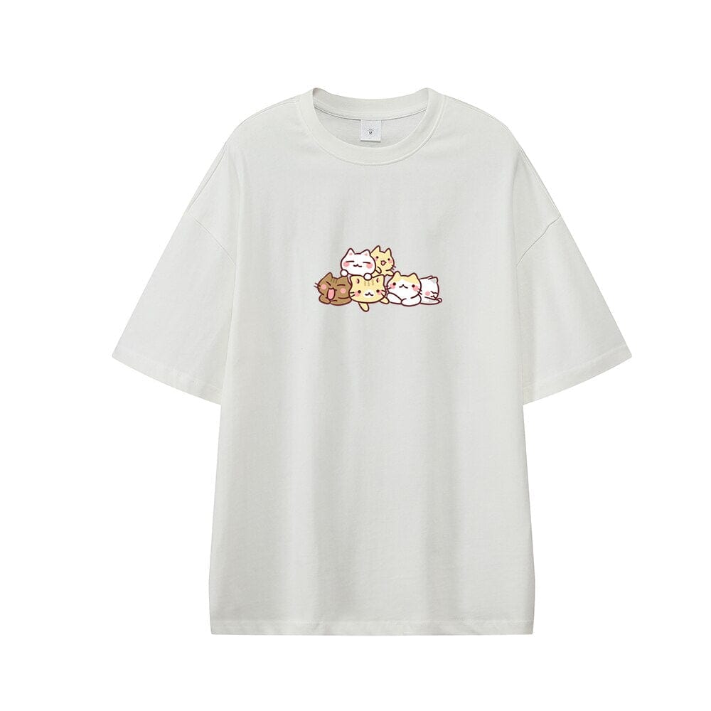 Kwarantinin Kitties Oversized Drop Shoulder T-Shirt 0 Bobo&#39;s House White XS 