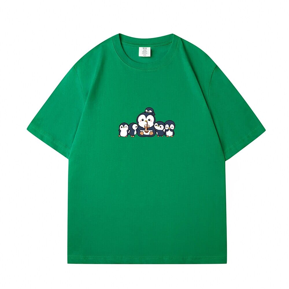 Penguin and Friends Loose Cotton T-Shirts 0 Bobo&#39;s House Grass green S 