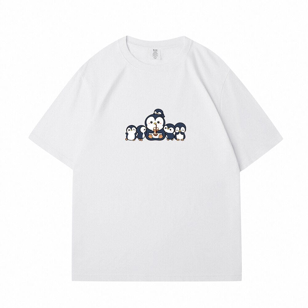 Penguin and Friends Loose Cotton T-Shirts 0 Bobo&#39;s House White S 
