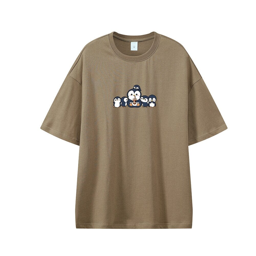 Penguin and Friends Oversized Drop Shoulder T-Shirt 0 Bobo&#39;s House Coffee XS 
