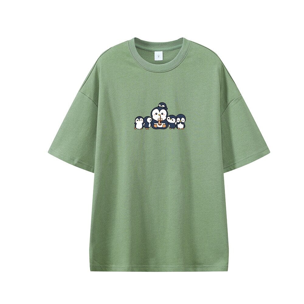 Penguin and Friends Oversized Drop Shoulder T-Shirt 0 Bobo&#39;s House Green XS 