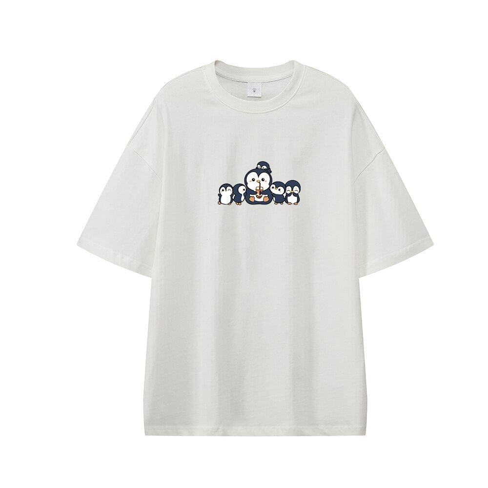 Penguin and Friends Oversized Drop Shoulder T-Shirt 0 Bobo&#39;s House White XS 