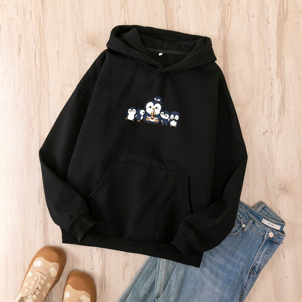 Penguin and Friends Oversized Soft Hoodies 0 Bobo&#39;s House Black S 