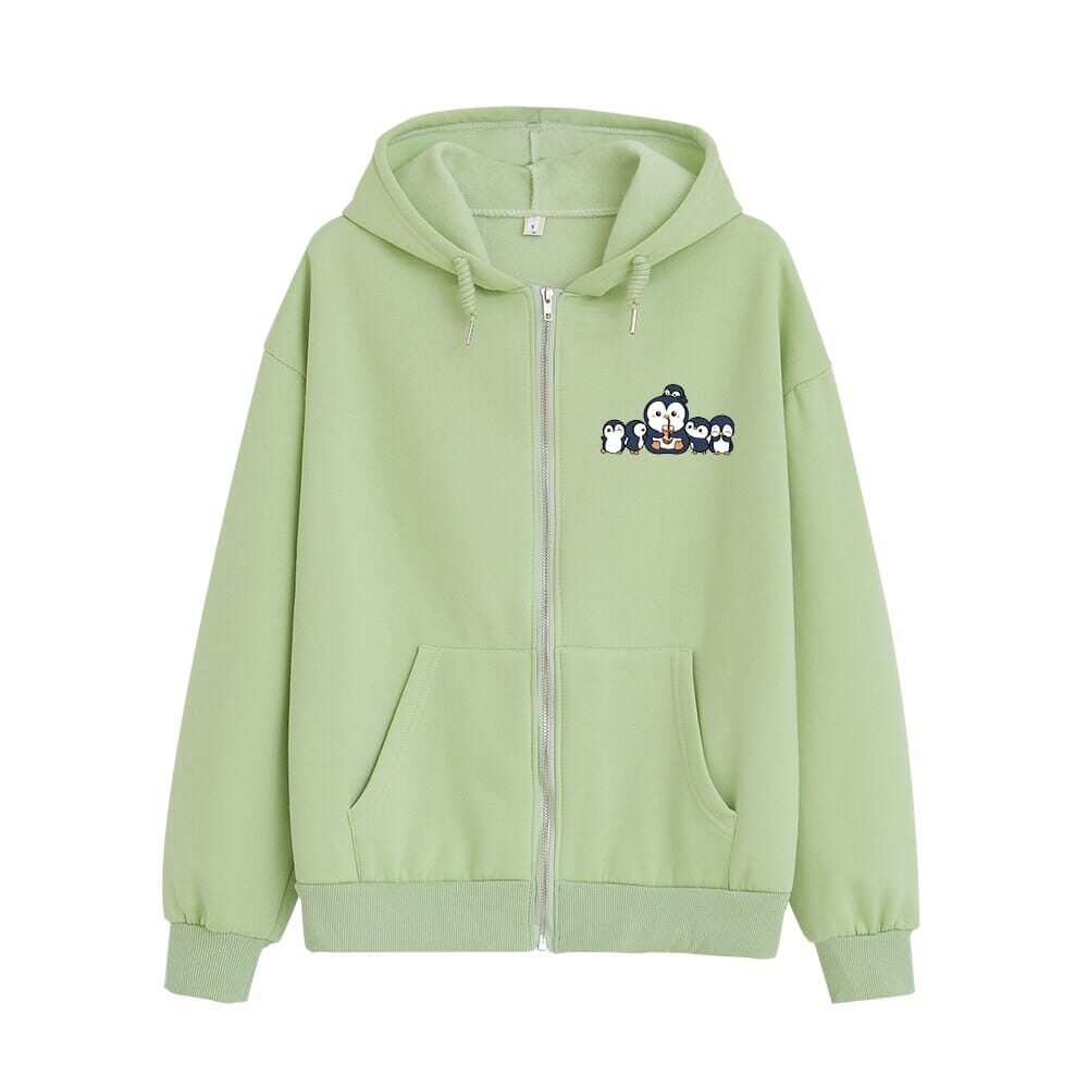 Penguin and Friends Soft Zip-Up Hoodie 0 Bobo&#39;s House Green S 