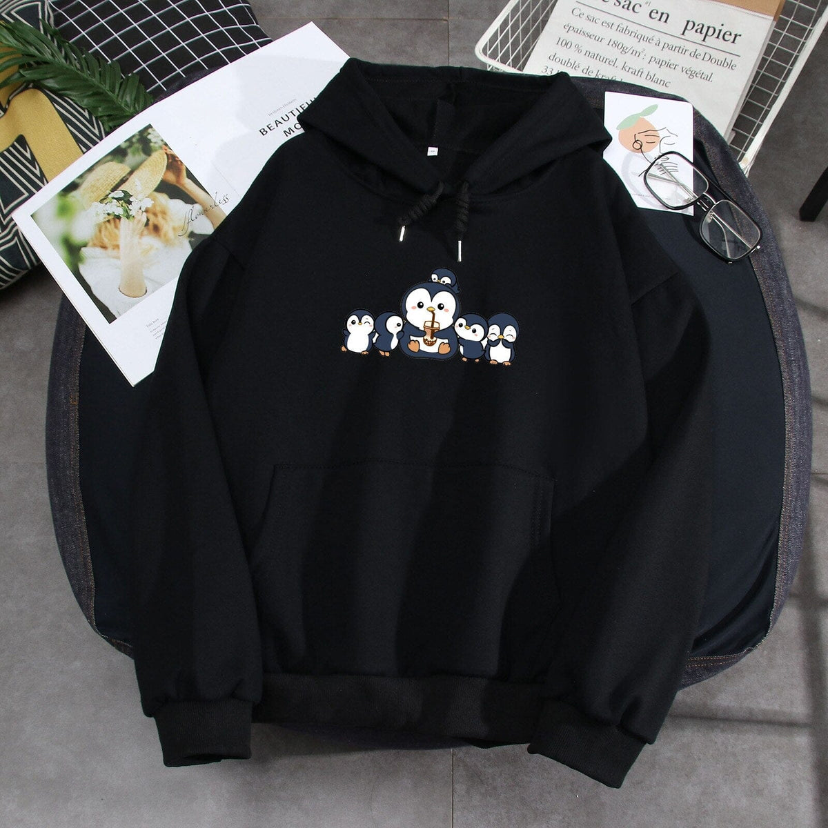Penguins and Friends Soft Hoodie 0 Bobo&#39;s House Black S 