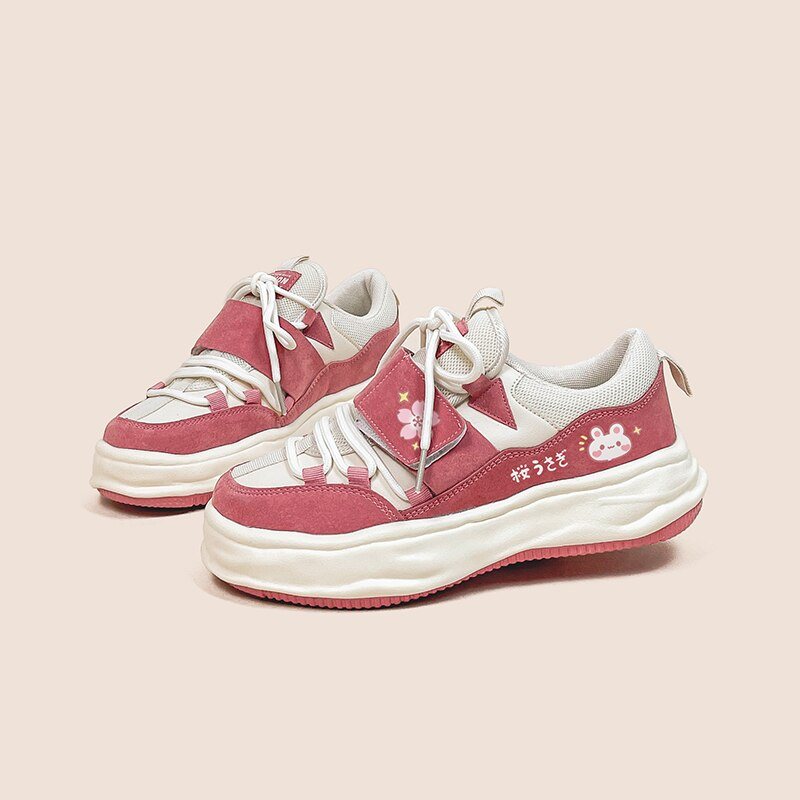 Sakura Pink Bunny Canvas Shoes with Velcro Strap - Women's 0 Bobo's House US 5.5 | EU 36 