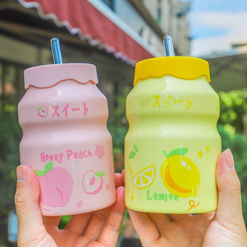 Cute Straw Cup with Korean Cartoon Design  Eco-Friendly and Reusable –  Orenji Home